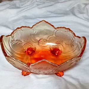 Jeanette Amberina Lombardo Oval Shaped Fruit Bowl With Leaf Design Orange,Yellow